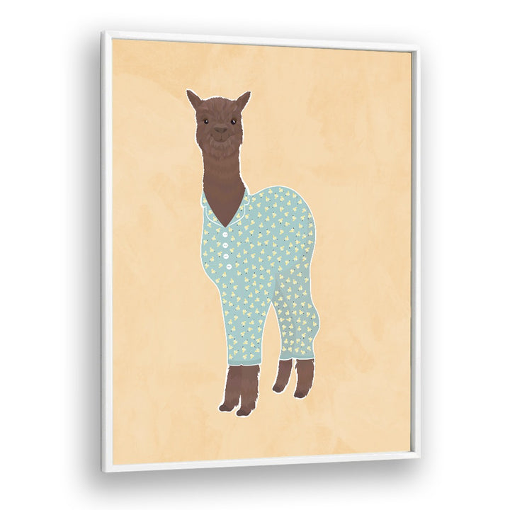 Llama In Pjs Kids Paintings in White Plain Frame