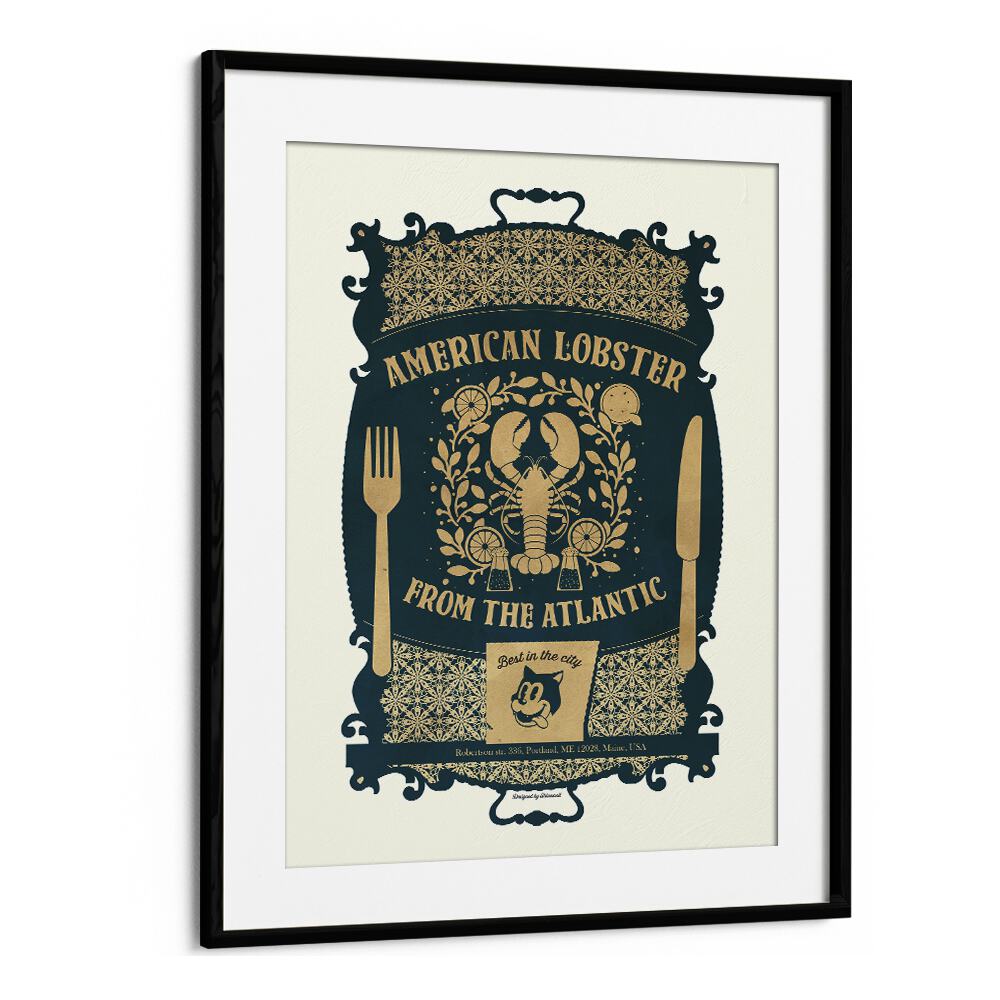 Lobster Baroque by Studio Mandariini Kitchen Posters Kitchen Art Prints in Black Frame With Mount