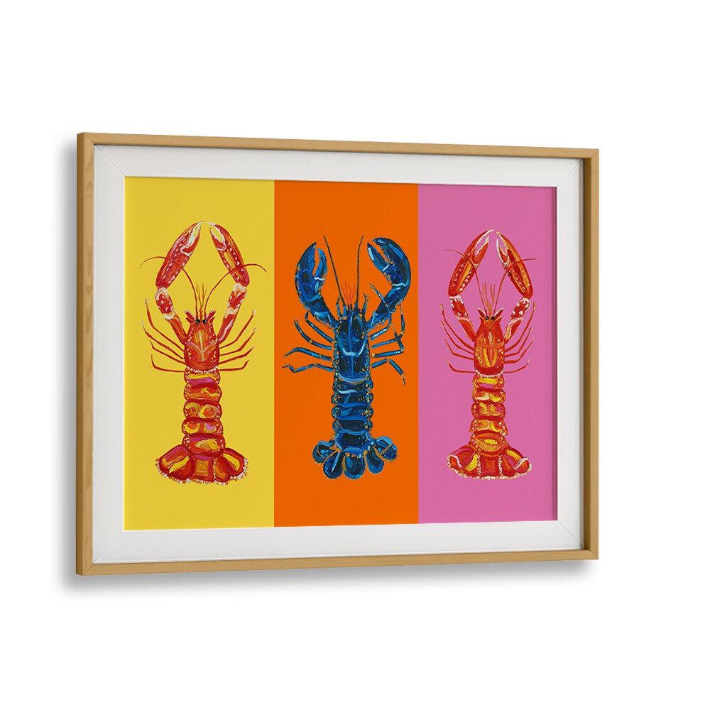 Lobster Langoustines iii by Alice Straker Pop Art Paintings Pop Art Prints in Oak Wood Frame With Mount