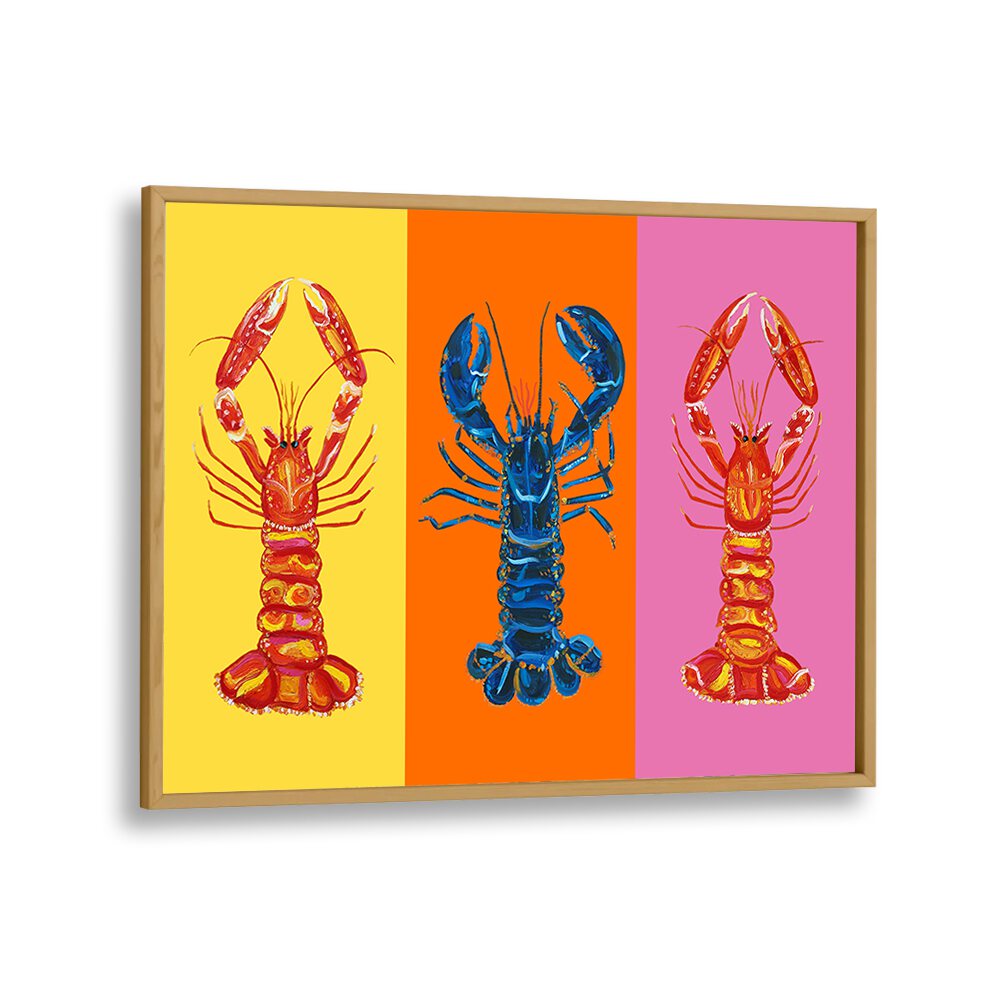 Lobster Langoustines iii by Alice Straker Pop Art Paintings Pop Art Prints in Oak Wood Plain Frame