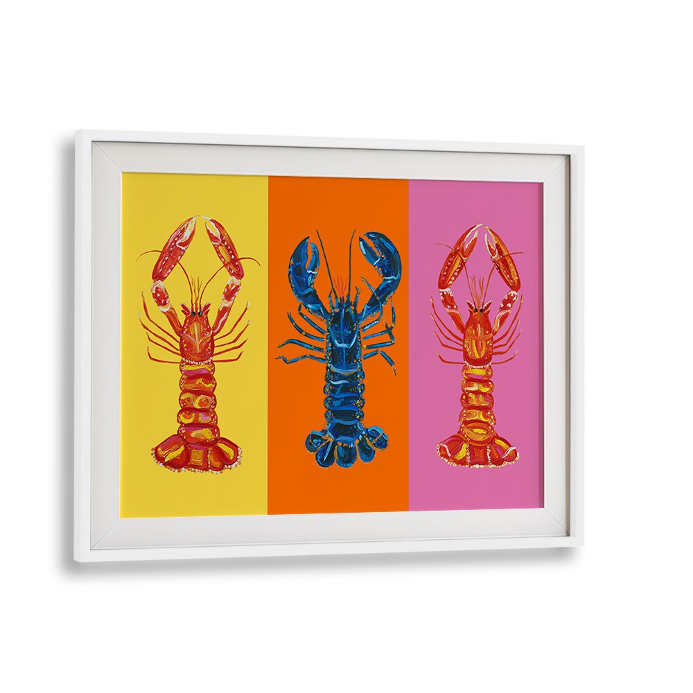 Lobster Langoustines iii by Alice Straker Pop Art Paintings Pop Art Prints in White Frame With Mount