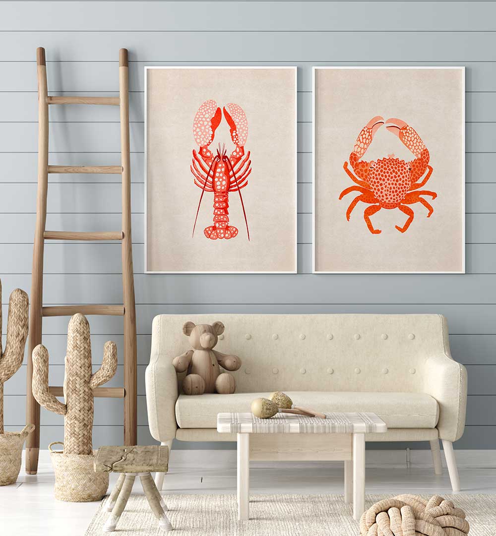 LOBSTER & CRAB CLASSIC SET , SET OF 2 PAINTINGS