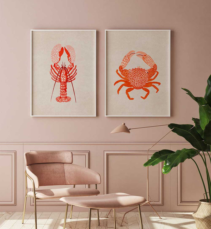 LOBSTER & CRAB CLASSIC SET , SET OF 2 PAINTINGS