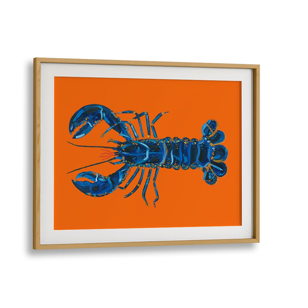 Lobster on Orange by Alice Straker Cafe Art Prints Cafe Posters in Oak Wood Frame With Mount