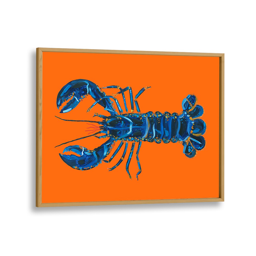 Lobster on Orange by Alice Straker Cafe Art Prints Cafe Posters in Oak Wood Plain Frame