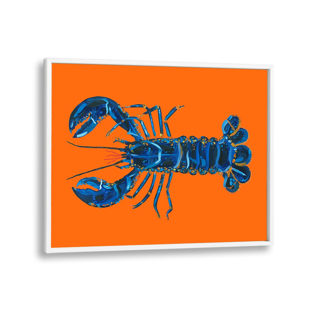 Lobster on Orange by Alice Straker Cafe Art Prints Cafe Posters in White Plain Frame