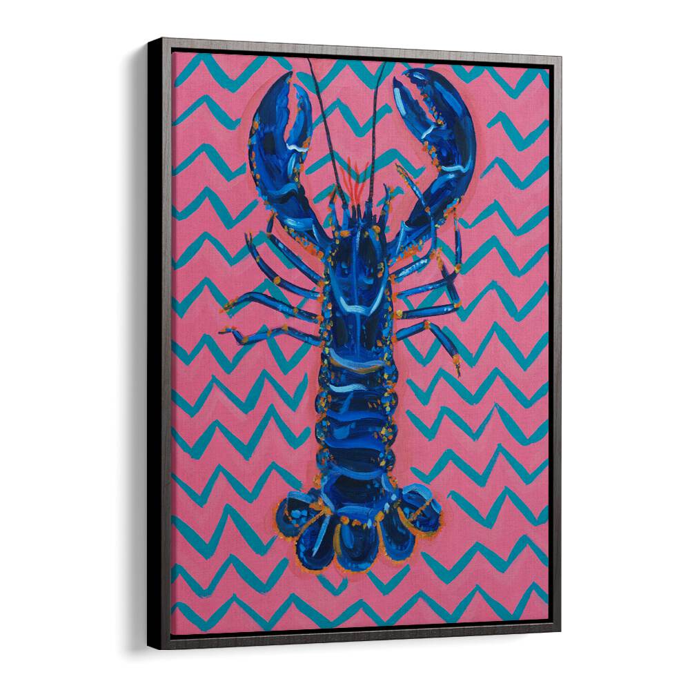 Lobster on Zigzag by Alice Straker Cafe Art Prints Cafe Posters in Black Floater Frame