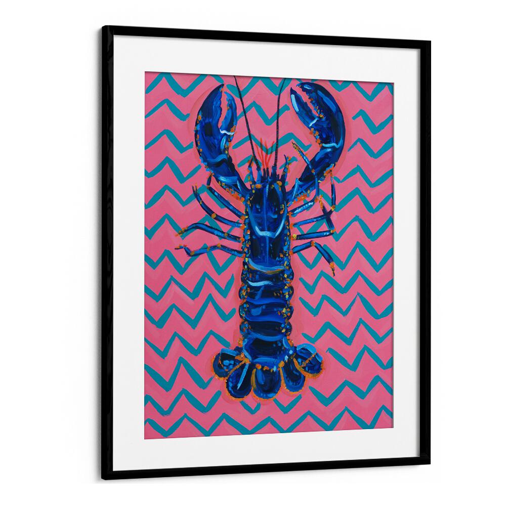 Lobster on Zigzag by Alice Straker Cafe Art Prints Cafe Posters in Black Frame With Mount