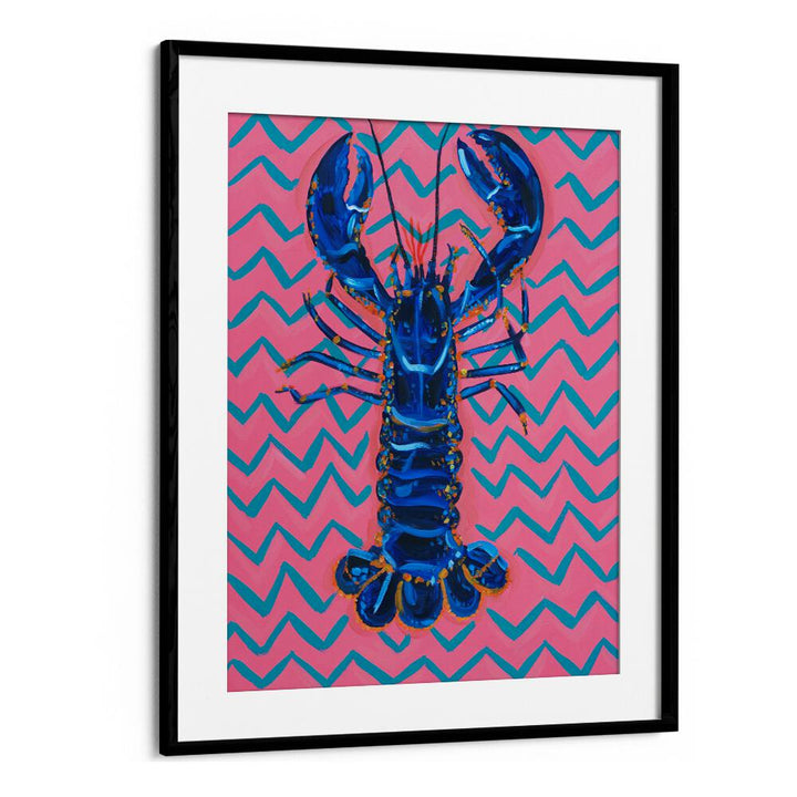 Lobster on Zigzag by Alice Straker Cafe Art Prints Cafe Posters in Black Frame With Mount