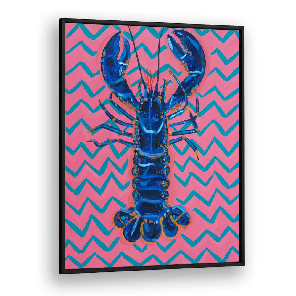 Lobster on Zigzag by Alice Straker Cafe Art Prints Cafe Posters in Black Plain Frame