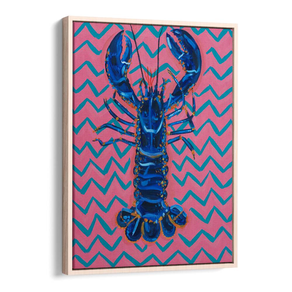 Lobster on Zigzag by Alice Straker Cafe Art Prints Cafe Posters in Oak Wood Floater Frame