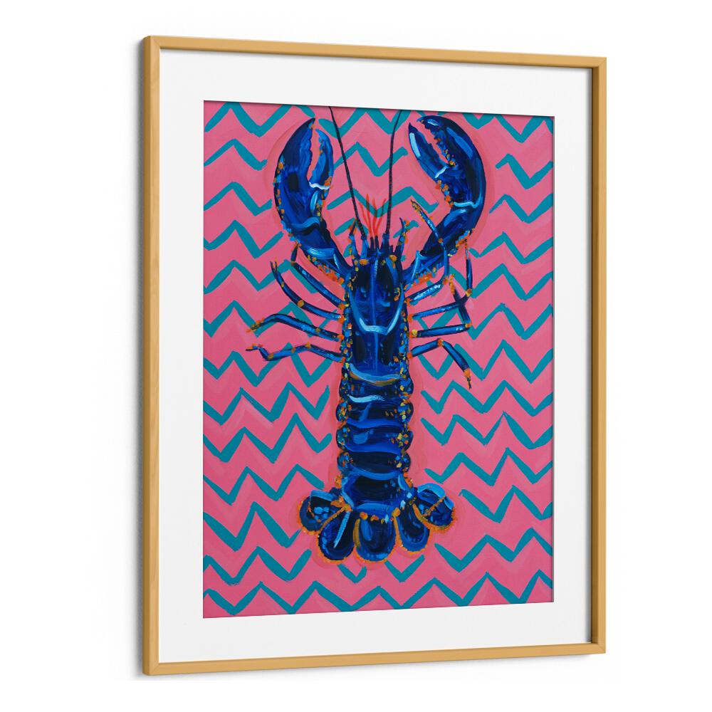 Lobster on Zigzag by Alice Straker Cafe Art Prints Cafe Posters in Oak Wood Frame With Mount