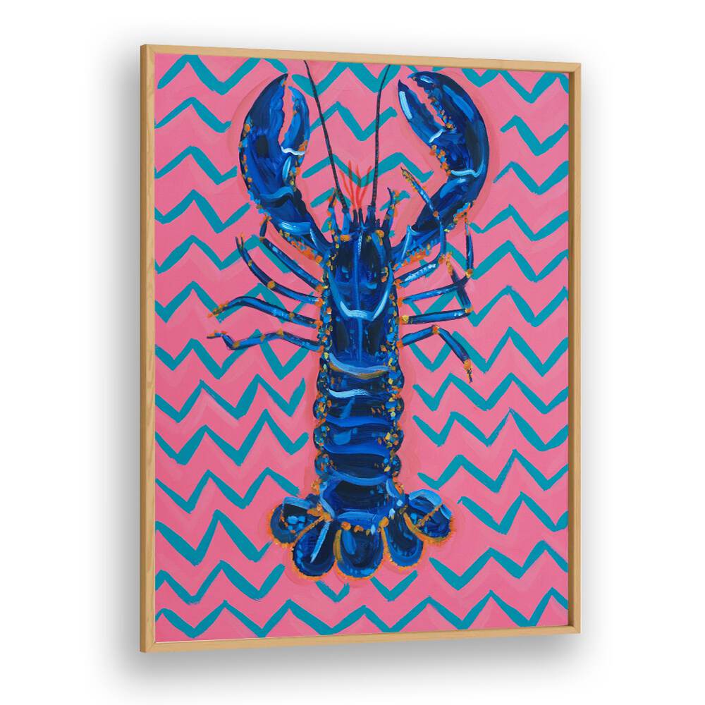 Lobster on Zigzag by Alice Straker Cafe Art Prints Cafe Posters in Oak Wood Plain Frame