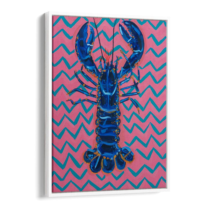 Lobster on Zigzag by Alice Straker Cafe Art Prints Cafe Posters in White Floater Frame