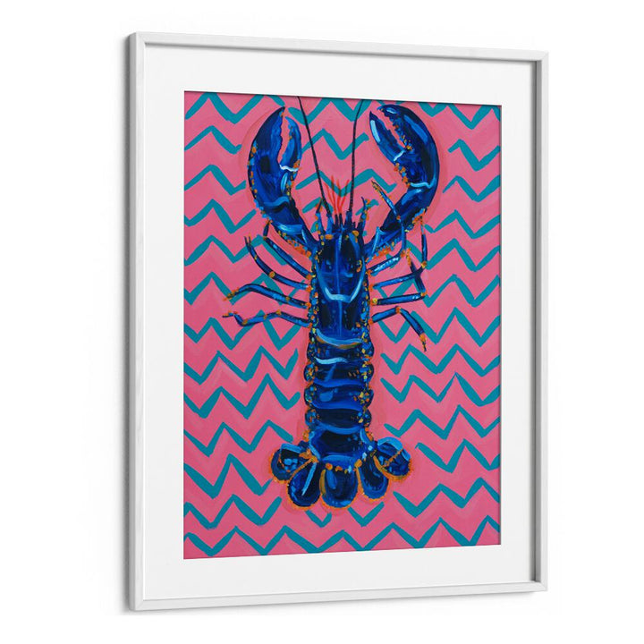 Lobster on Zigzag by Alice Straker Cafe Art Prints Cafe Posters in White Frame With Mount