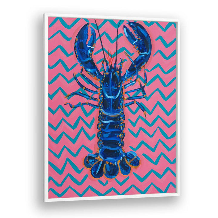 Lobster on Zigzag by Alice Straker Cafe Art Prints Cafe Posters in White Plain Frame