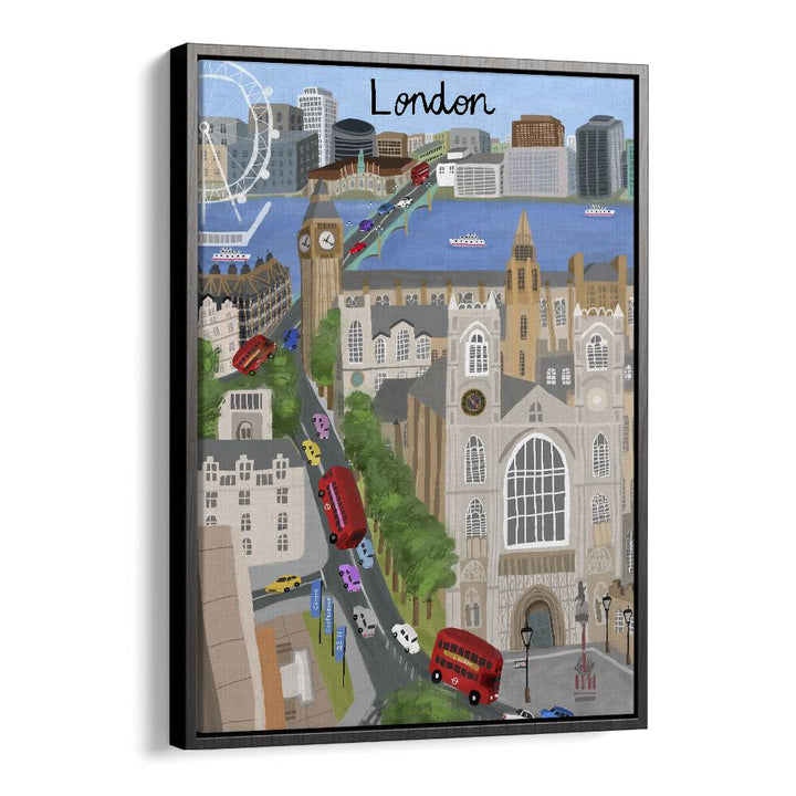 London City With View of the Thames River and Big Ben by Carla Daly Travel Posters in Black Floater Frame