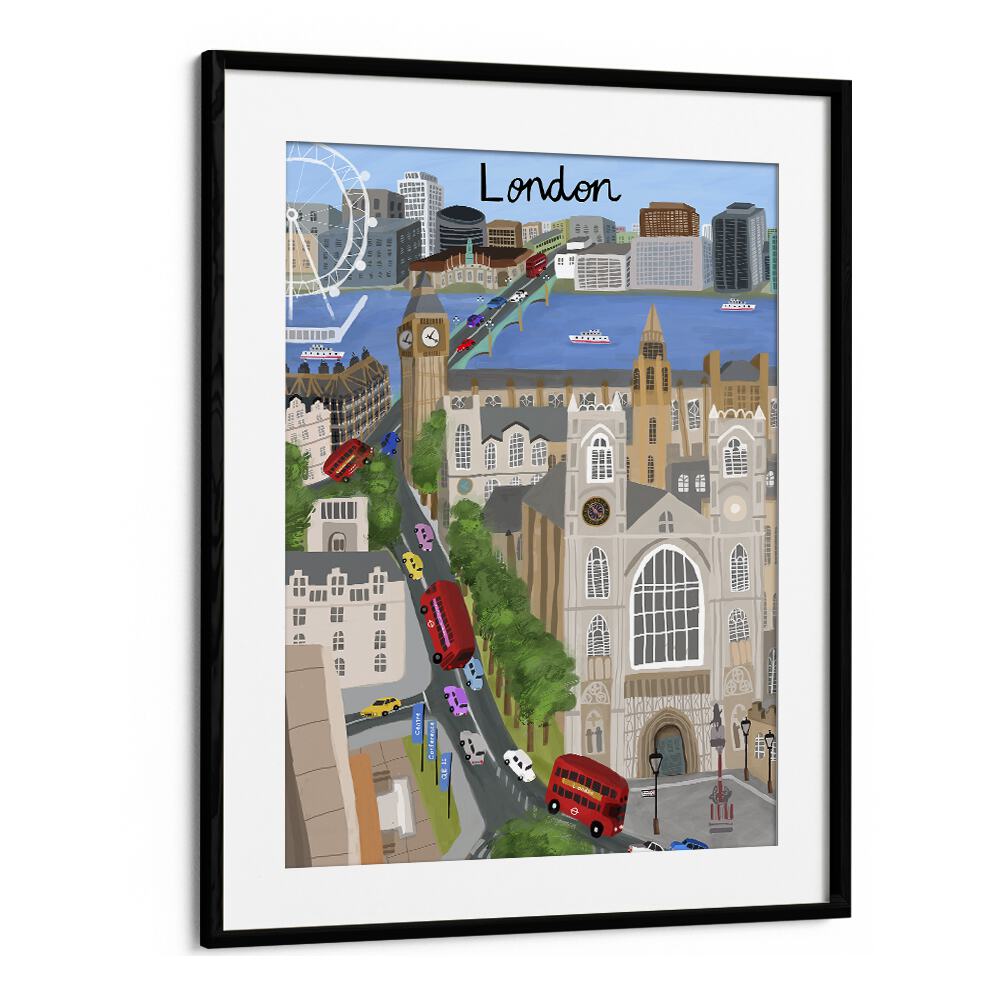 London City With View of the Thames River and Big Ben by Carla Daly Travel Posters in Black Frame With Mount