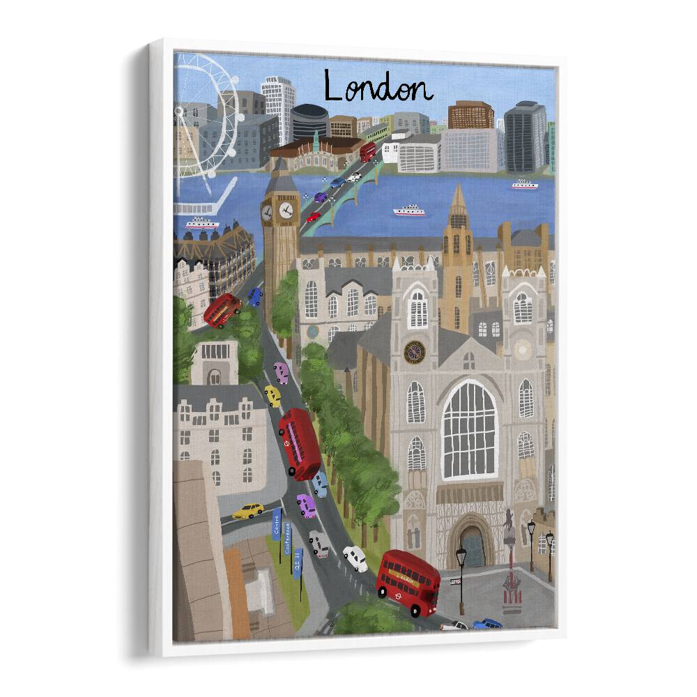 London City With View of the Thames River and Big Ben by Carla Daly Travel Posters in White Floater Frame