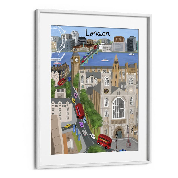 London City With View of the Thames River and Big Ben by Carla Daly Travel Posters in White Frame With Mount