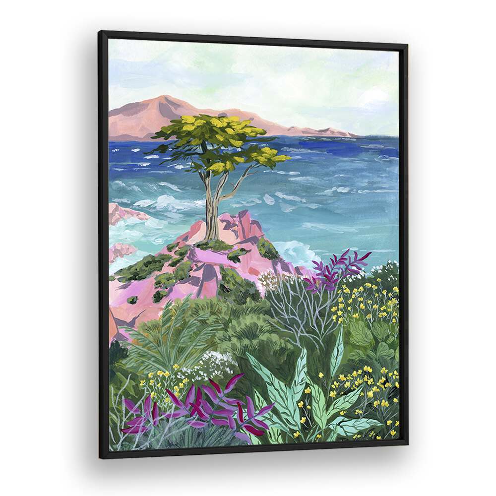 Lone Cypress By Sarah Gesek Landscape Art Prints in Black Plain Frame