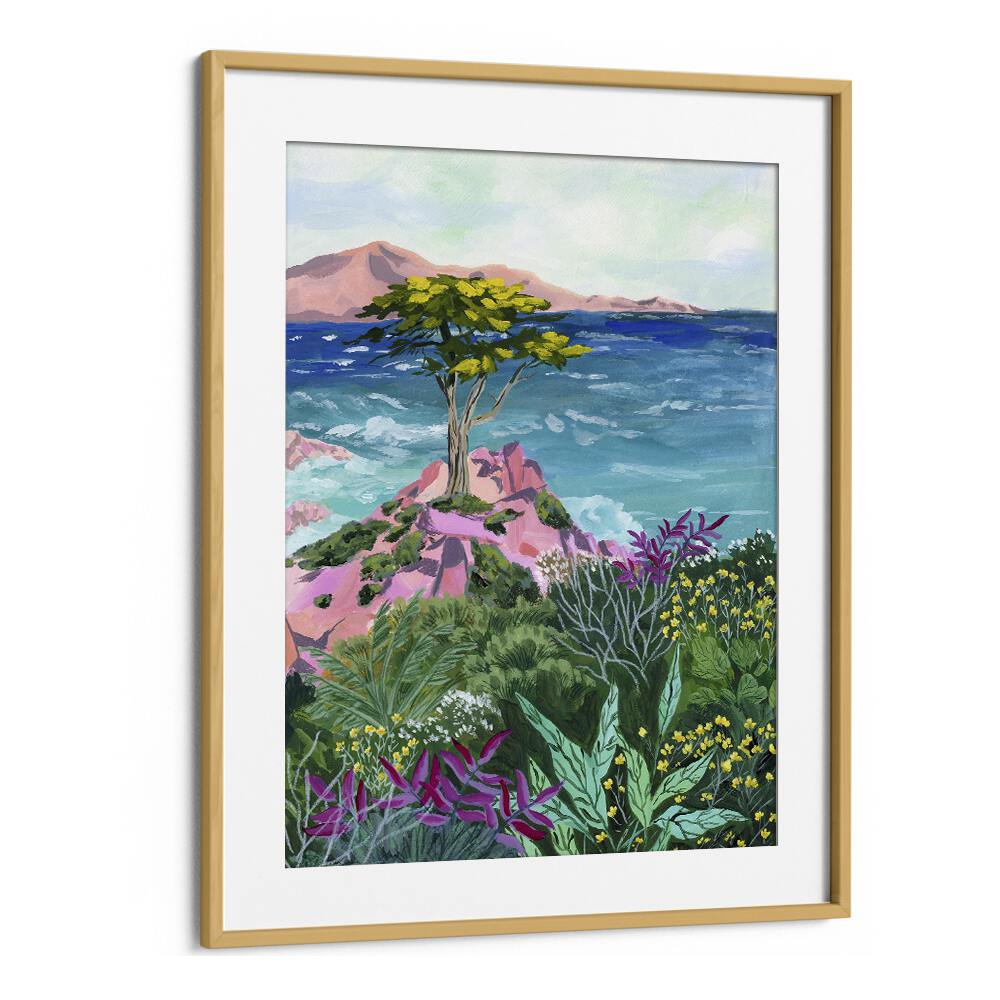 Lone Cypress By Sarah Gesek Landscape Art Prints in Oak Wood Frame With Mount