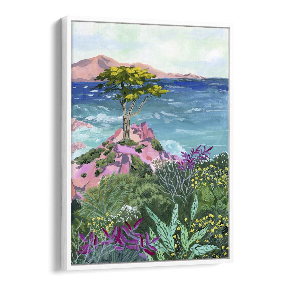 Lone Cypress By Sarah Gesek Landscape Art Prints in White Floater Frame