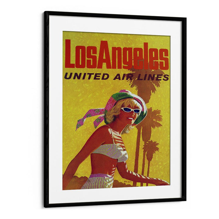 Los Angeles-United Air Lines  Travel Posters in Black Frame With Mount