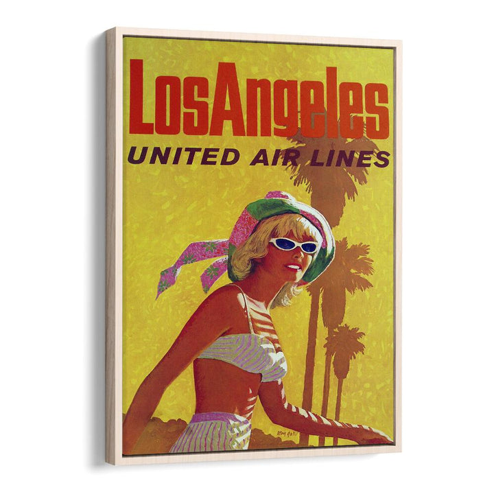 Los Angeles-United Air Lines  Travel Posters in Oak Wood Floater Frame