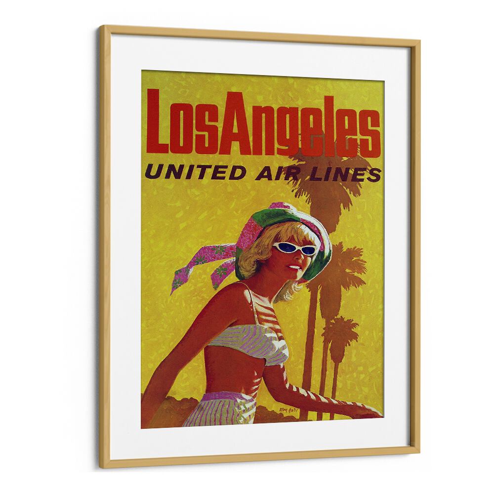 Los Angeles-United Air Lines  Travel Posters in Oak Wood Frame With Mount