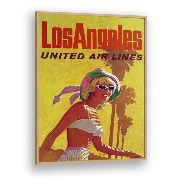 Los Angeles-United Air Lines  Travel Posters in Oak Wood Plain Frame