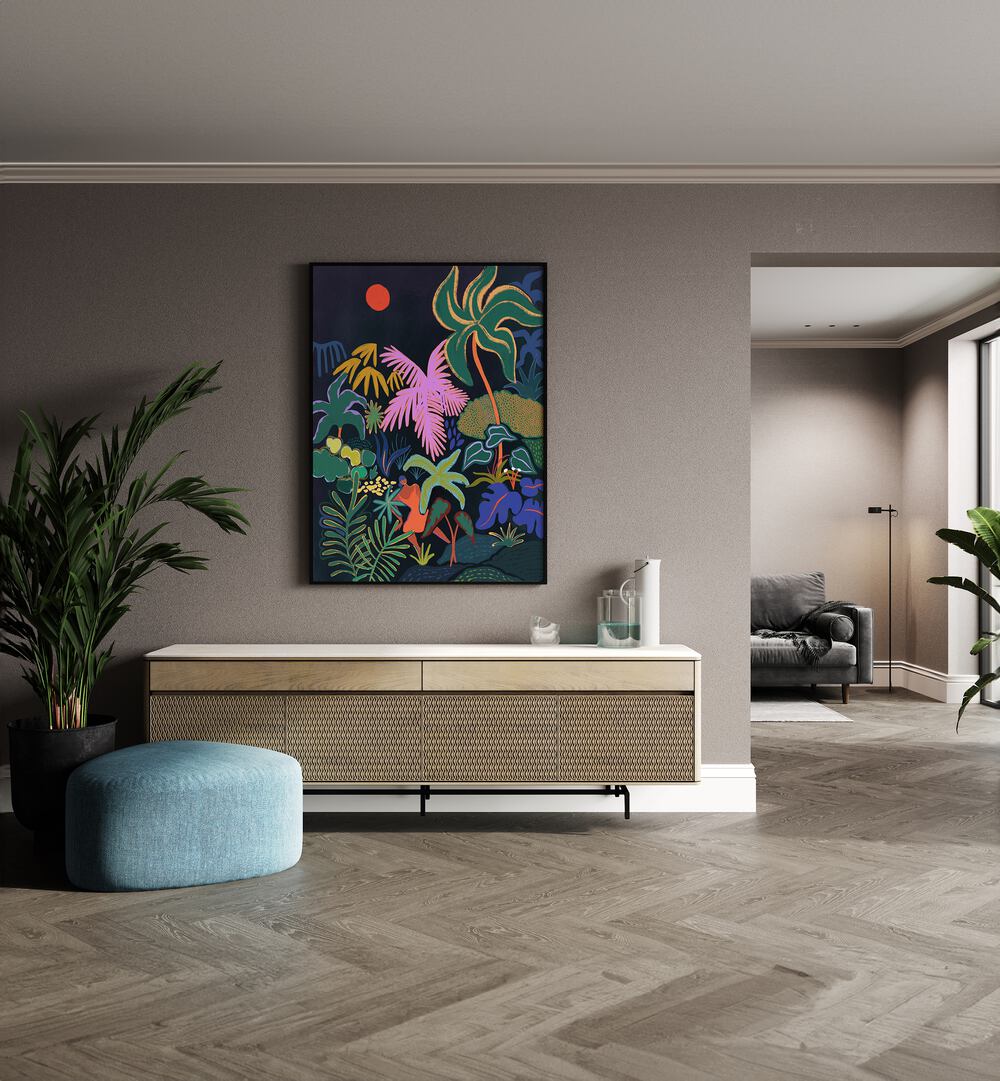 Lost II By Arty Guava Wall Art Prints in Black Plain Frame placed on a Beige Colored Wall above a Console Table in the Drawing Room