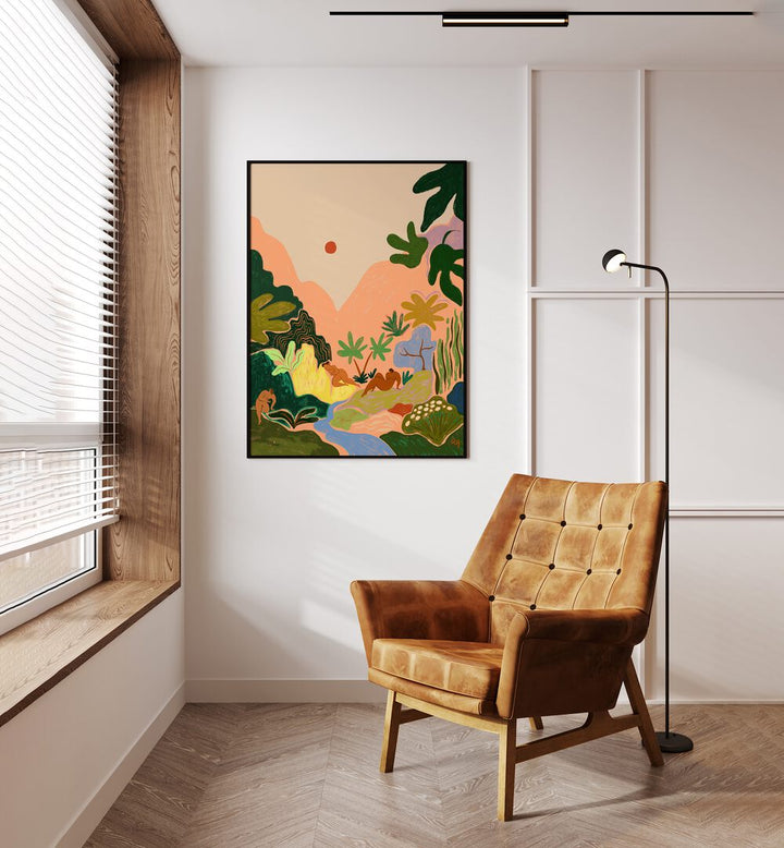 Lost In Paradise II By Arty Guava Wall Art Prints in Black Plain Frame placed on a Cream Colored Wall in the Drawing Room