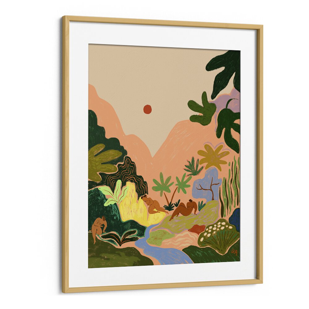 Lost In Paradise II By Arty Guava Wall Art Prints in Oak Wood Frame With Mount