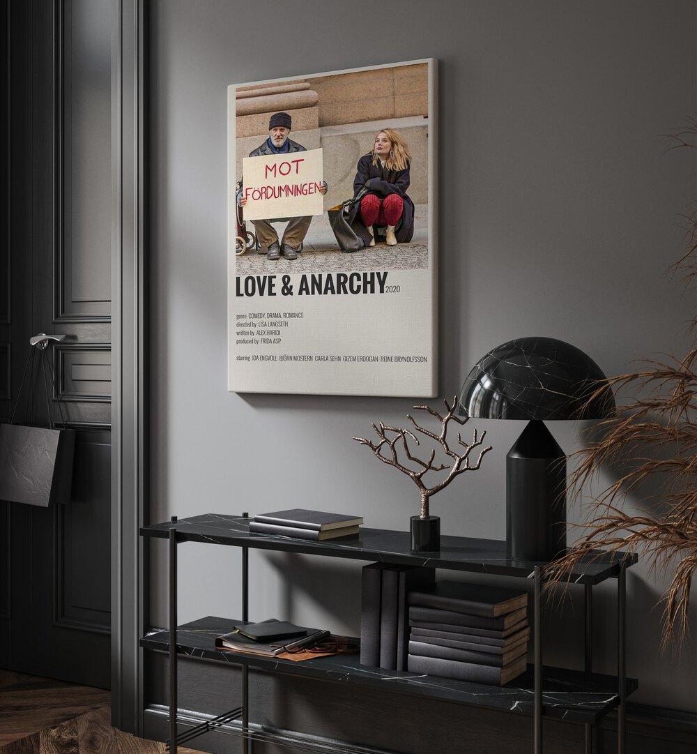 Love And Anarchy Movie Posters in Gallery Wrap placed on a wall behind a table and beside a door