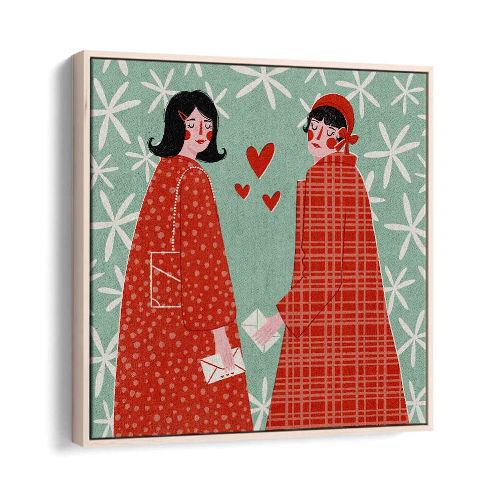 Love Letters By Julia Leister Women Illustration Paintings in Oak Wood Floater Frame