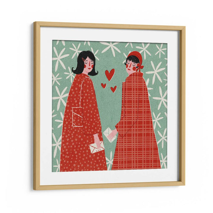 Love Letters By Julia Leister Women Illustration Paintings in Oak Wood Frame With Mount