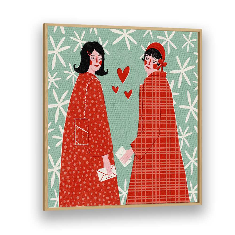 Love Letters By Julia Leister Women Illustration Paintings in Oak Wood Plain Frame