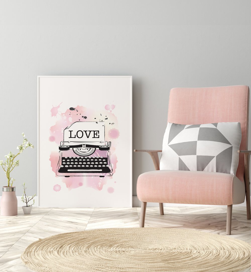 Love Typewriter by Martina Fashion Paintings Fashion Posters  placed on wall 