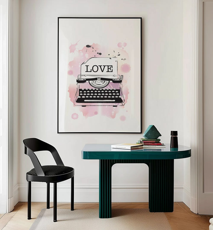 Love Typewriter by Martina Fashion Paintings Fashion Posters  placed on wall 