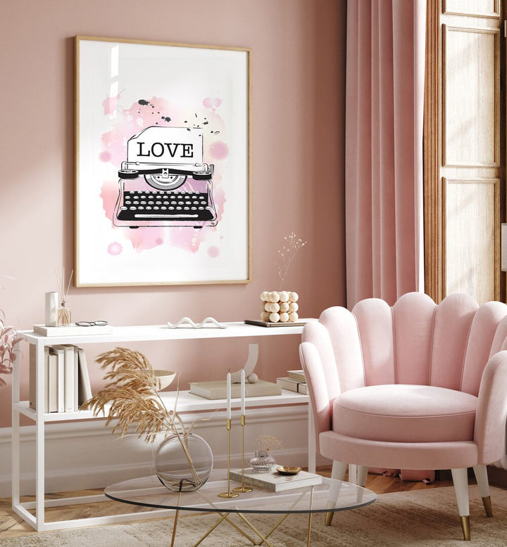 Love Typewriter by Martina Fashion Paintings Fashion Posters  placed on wall 