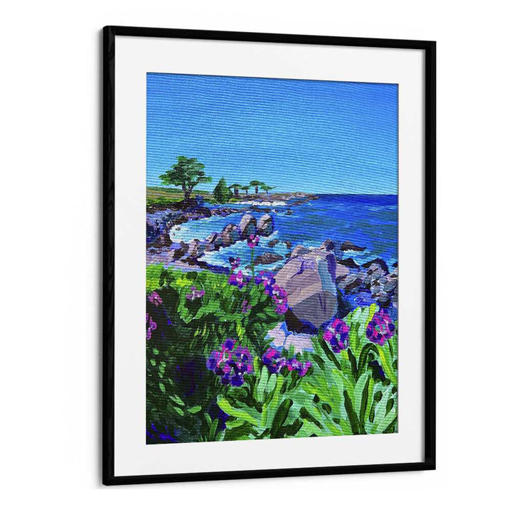 Lovers Point By Key And Sea Creative Landscape Art Print in Black Frame With Mount