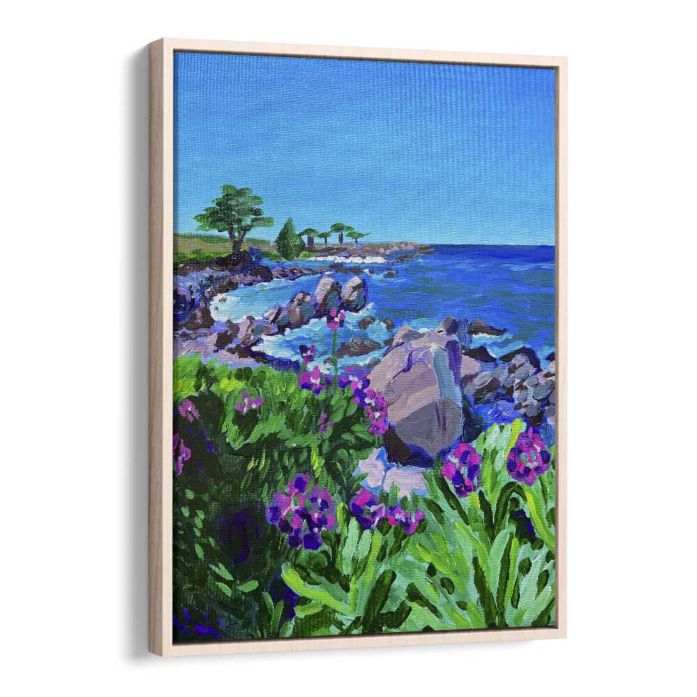 Lovers Point By Key And Sea Creative Landscape Art Print in Oak Wood Floater Frame