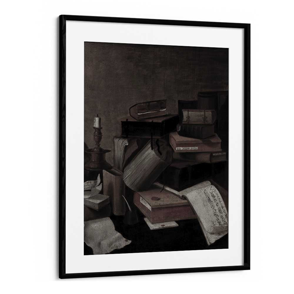 Luminary Lore Books Aglow By Candlelight Gothic Art Prints in Black Frame With Mount