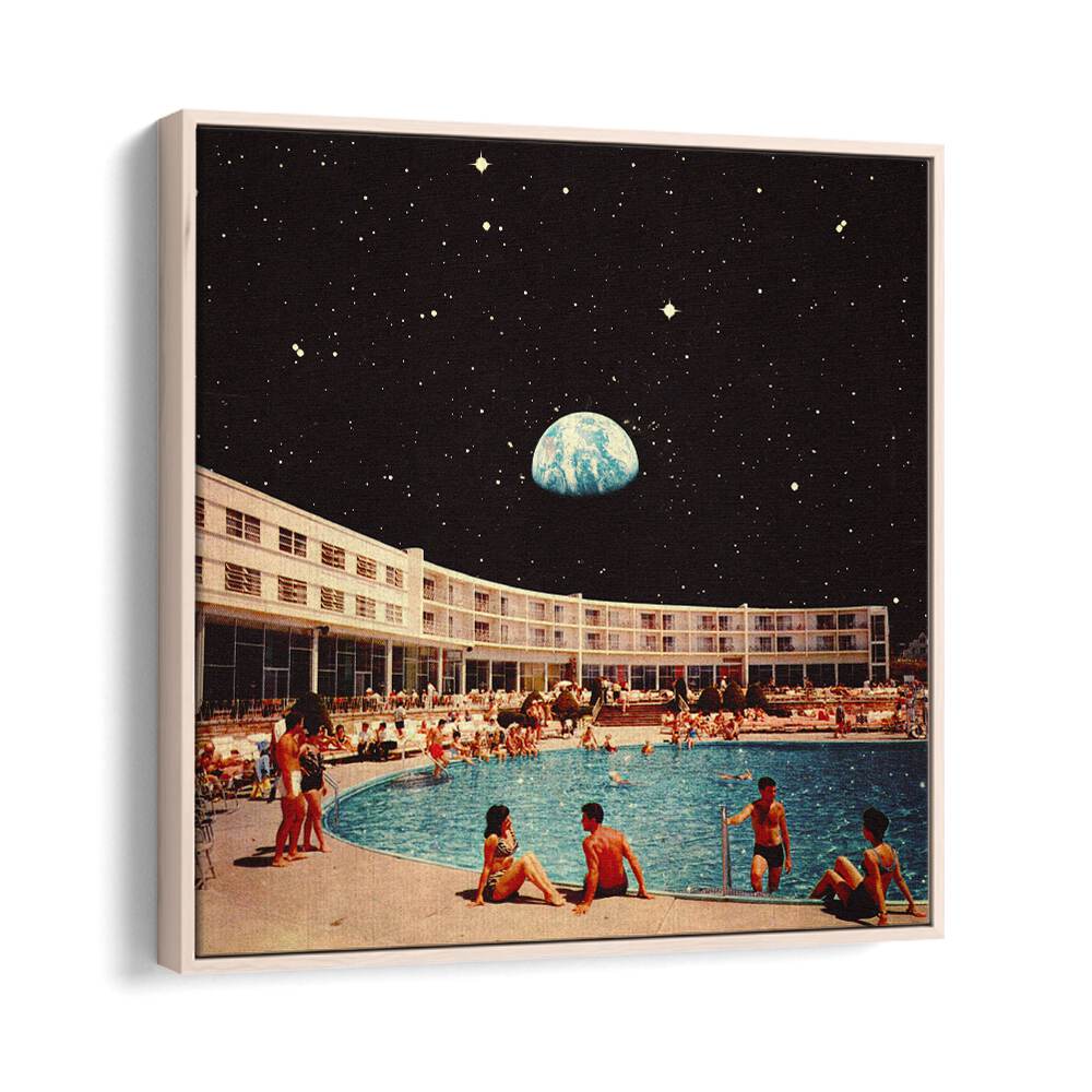 Lunar Pool Surreal Paintings Surreal Art Prints in Oak Wood Floater Frame