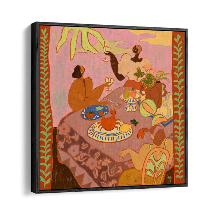 Luncheon With The Ladies By Arty Guava Wall Art Prints in Black Floater Frame