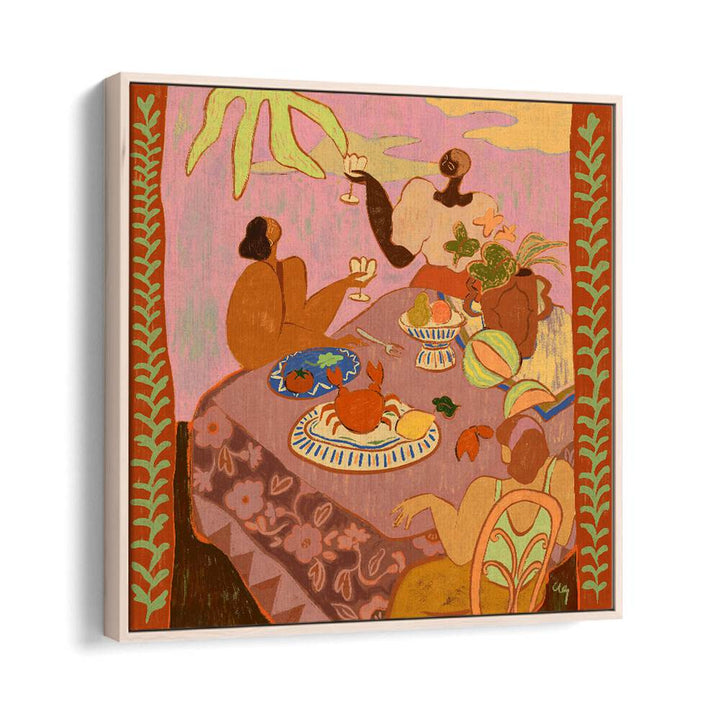 Luncheon With The Ladies By Arty Guava Wall Art Prints in Oak Wood Floater Frame