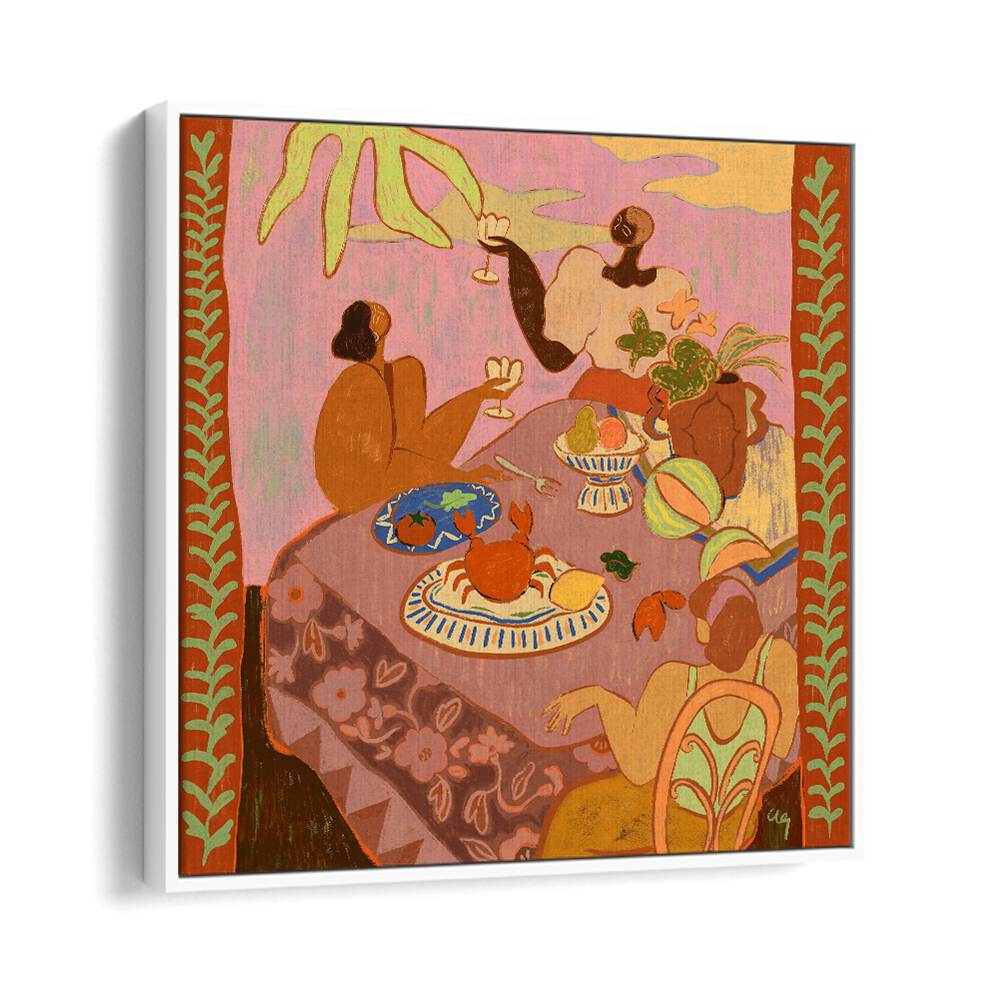 Luncheon With The Ladies By Arty Guava Wall Art Prints in White Floater Frame