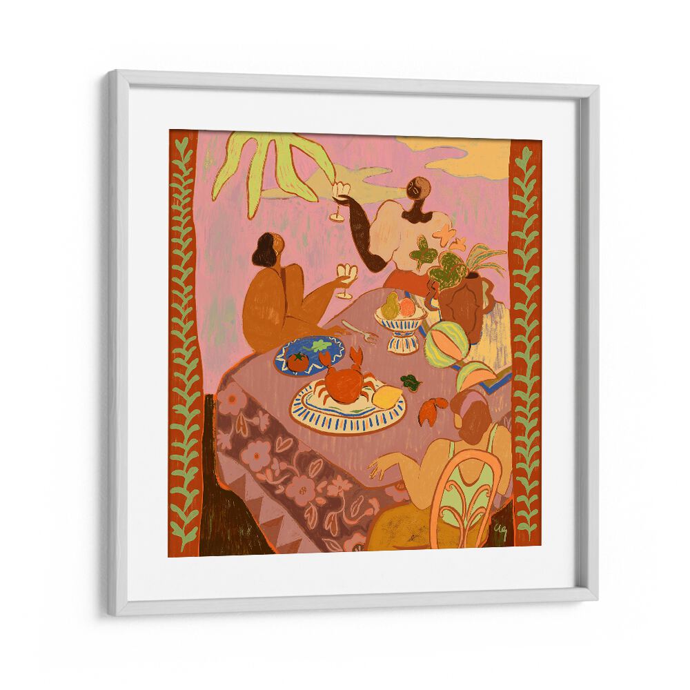 Luncheon With The Ladies By Arty Guava Wall Art Prints in White Frame With Mount