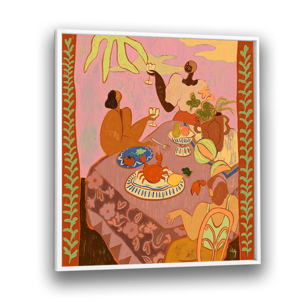 Luncheon With The Ladies By Arty Guava Wall Art Prints in White Plain Frame